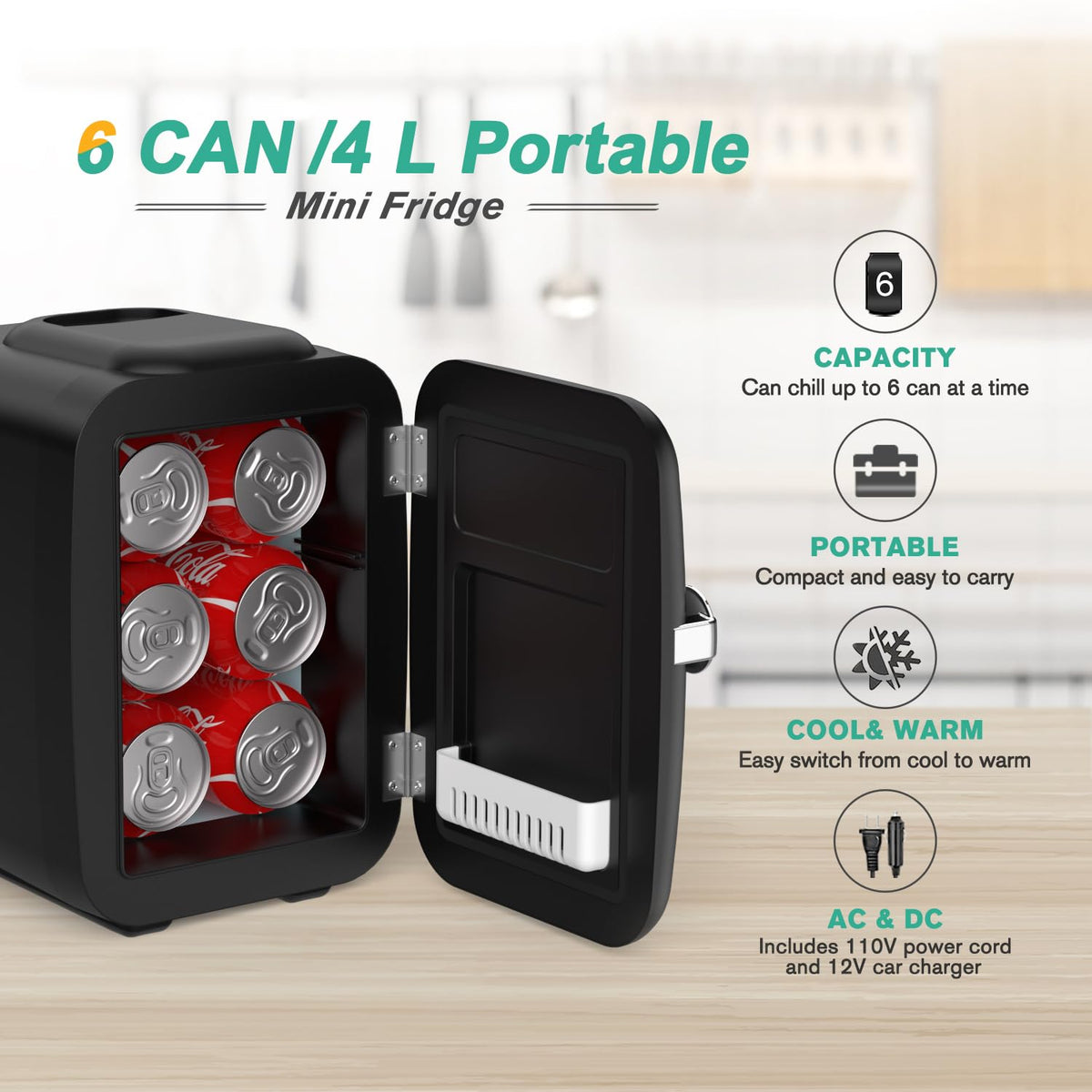 CROWNFUL Mini Fridge, 4 Liter/6 Can Portable Cooler and Warmer Personal Refrigerator for Skin Care, Cosmetics, Beverage, Food,Great for Bedroom, Office, Car, Dorm, ETL Listed (White)